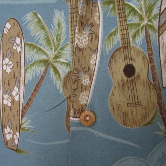 Mens Hawaii Surfboard Coconut Button Front Shirt Tropical Tiki C - Picture 5 of 8